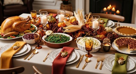 Fototapeta premium Warm Autumn Harvest Thanksgiving Dinner Celebration