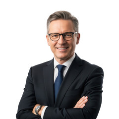 Illustration of smiling businessman with arms crossed isolated on transparent background