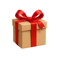 Obraz premium A beautifully wrapped brown gift box with a red ribbon bow.