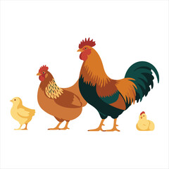 Chicken Family with Chick, Hen, and Rooster - Farm Birds Set