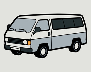 Isolated black and white passenger van for transporting passengers, isolated on clean surface

