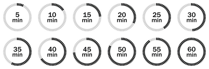 Modern Circular Countdown Timer Icons Set – Minimal UI/UX Clock and Progress Indicator Design for Apps, Fitness, and Digital
 Dashboards | Vector Illustration