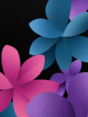 Fototapeta premium Groovy Hand Drawn Flowers with Pink Blue Purple Gradient