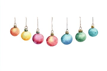 Colorful watercolor Christmas ornaments illustration.