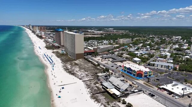 Aerial sea landscape of white sand beach on summer day in Panama City Beach Florida panhandle