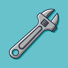 Adjustable wrench tool illustration on a teal background