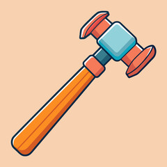 Cartoon style judge s gavel with orange handle and blue head