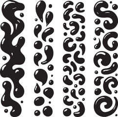 Abstract liquid blob vector set organic fluid shapes, wavy black drops, and trendy Y2K-style bubble illustrations.eps