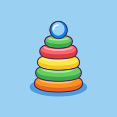 Colorful stacking rings toy with blue ball on top