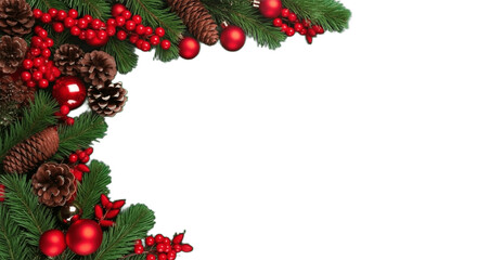 Decorative Christmas Ornaments on Pine Branches on Transparent Background