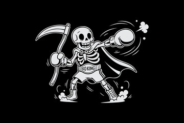 Cartoon Skeleton Boxer with Scythe Ready for a Dynamic Fight.