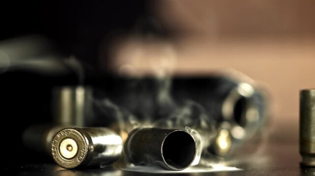 Smoke from the cartridge case after the shot. Filmed on a high-speed camera at 1000 fps. High quality FullHD footage