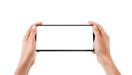 Isolated image of hands holding smartphone with blank screen for mockups or app advertisements