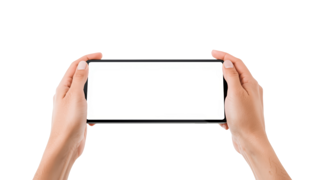 Isolated image of hands holding smartphone with blank screen for mockups or app advertisements