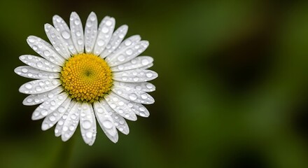 Obraz premium White Daisy Flower with Water Droplets on Petals in Natural Green Background