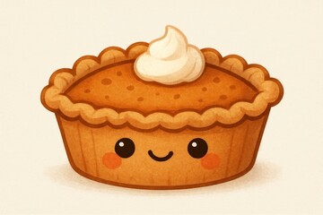 Cute pie with smiling face.