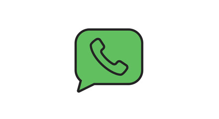 Minimalistic green telephone icon inside a speech bubble on white background