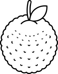 Black and White Lychee Fruit Outline with Leaf for Tropical Botanical Illustration