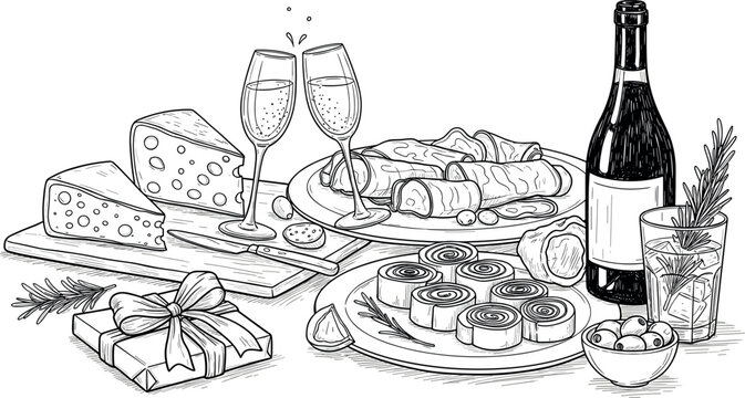 black and white food and drink celebration clip art preview