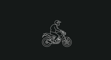 Stylized vector graphic featuring a motorcyclist against a minimalist black backdrop