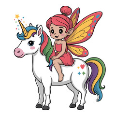 cute vector illustration of Fairy sitting on unicorn © Erkan