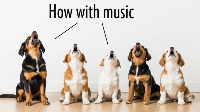 Dogs howling with music, a symphony of canine melodies, a joyful chorus.