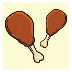 Vector Fried Chicken Drumsticks Illustration in Cartoon Style