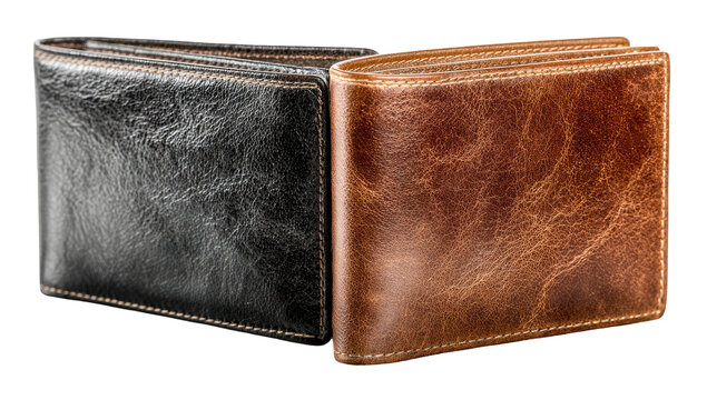 Two leather wallets, black & brown, resting side by side