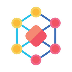 Modern abstract network logo with connected colorful nodes and geometric shapes, representing digital connection and innovation