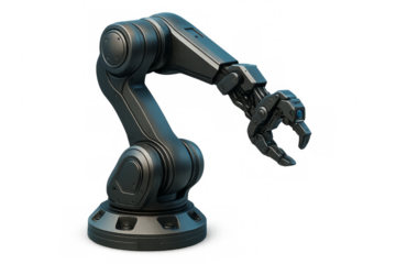 Robotic arm reaching out on transparent background