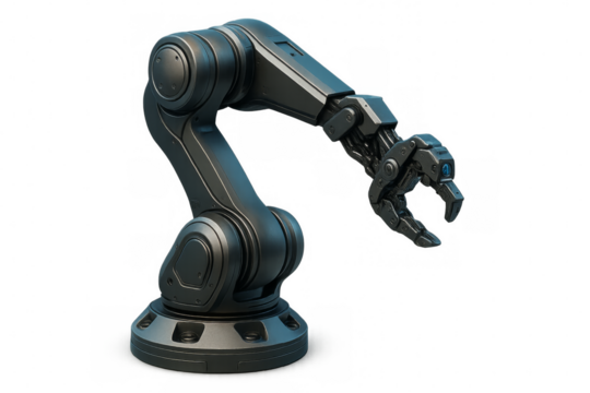 Robotic arm reaching out on transparent background