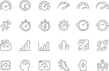 Fototapeta premium Modern thin line icon collection representing speed performance and progress with editable strokes