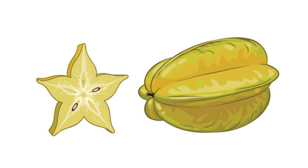 Fototapeta premium A whole star fruit and a sliced star fruit.