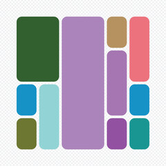 Trendy abstract bento grid layout vector template for modern UI/UX, web, and social media. Modular geometric collage with transparent background.