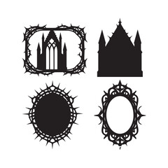 Elegant Gothic Frame Set with Thorny Cathedral Silhouettes and Dark Fantasy Details. 