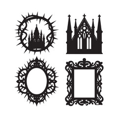 Elegant Gothic Frame Set with Thorny Cathedral Silhouettes and Dark Fantasy Details. 