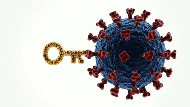 Key Unlocking Virus Concept Depicting Cure or Solution to Coronavirus Pandemic