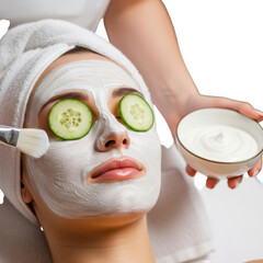 Illustration of woman receiving facial treatment isolated on transparent background