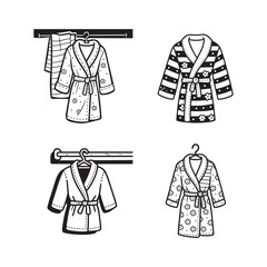 Set Of Black and White Cozy Bathrobe Vector Line Art Design.