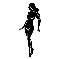 Silhouette of a nice lady, she is standing. The girl has a beautiful naked figure. The woman is a young sexy and slender model. Vector illustration.
