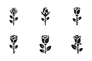  Rose flower icon set, simple rose icon set, decorative rose silhouettes, rose logo,  vector illustration eps10.