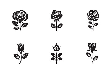  Rose flower icon set, simple rose icon set, decorative rose silhouettes, rose logo,  vector illustration eps10.