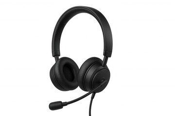 Fototapeta premium Black headset with an adjustable boom microphone for clear sound and voice communication, ideal for online meetings and call centers