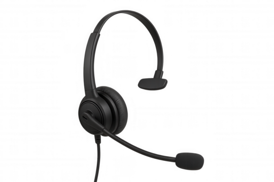 Call center headset with built-in microphone for customer support and telecommunication, transparent background