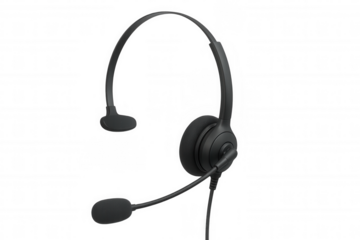 Black single ear headset with microphone for customer service communication, call center, voip, and technical support
