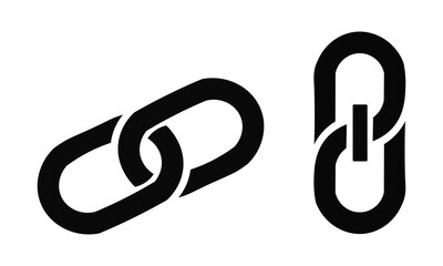Minimalist vector illustration of two chain link icons in bold black lines on white background conveying connection and clarity