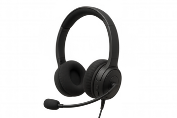 Black headset with microphone, representing customer service, gaming, call center, streaming, and online communication