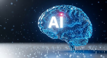 Artificial intelligence brain with glowing connections and ai text