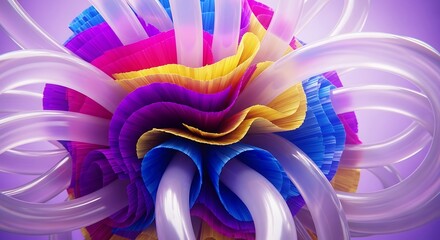 Abstract colorful sphere with tubes on purple background