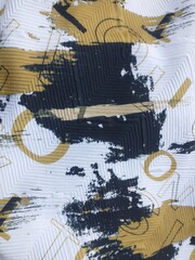 Abstract Geometric Fabric Pattern with Gold and Black Strokes